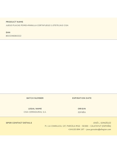 Juego placas pomo+manilla cortafuego 1.07070.24.0 cisa