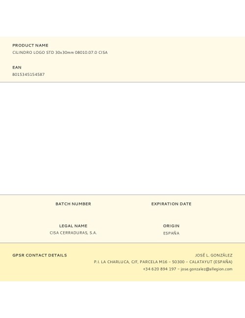 Cilindro logo std 30x30mm 08010.07.0 cisa