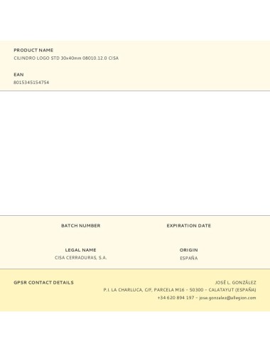 Cilindro logo std 30x40mm 08010.12.0 cisa