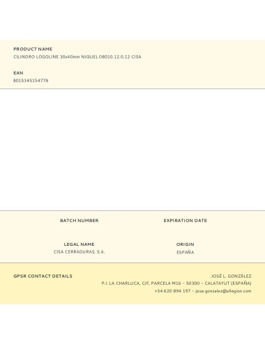 Cilindro logoline 30x40mm niquel 08010.12.0.12 cisa