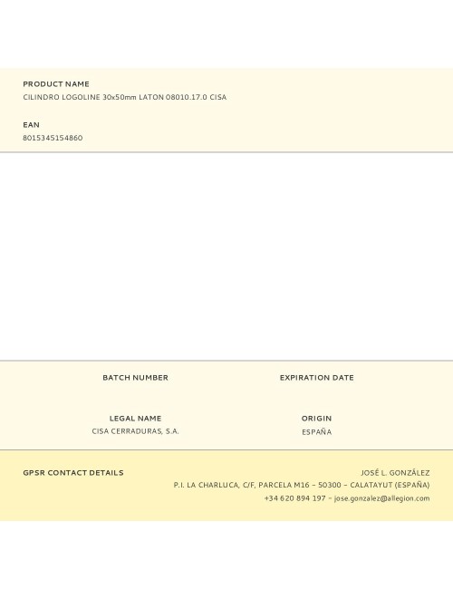 Cilindro logoline 30x50mm laton 08010.17.0 cisa