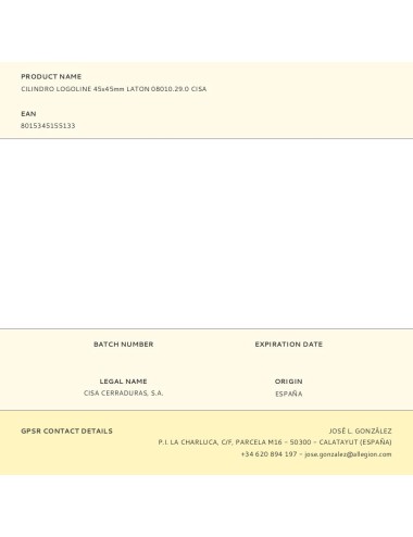 Cilindro logoline 45x45mm laton 08010.29.0 cisa