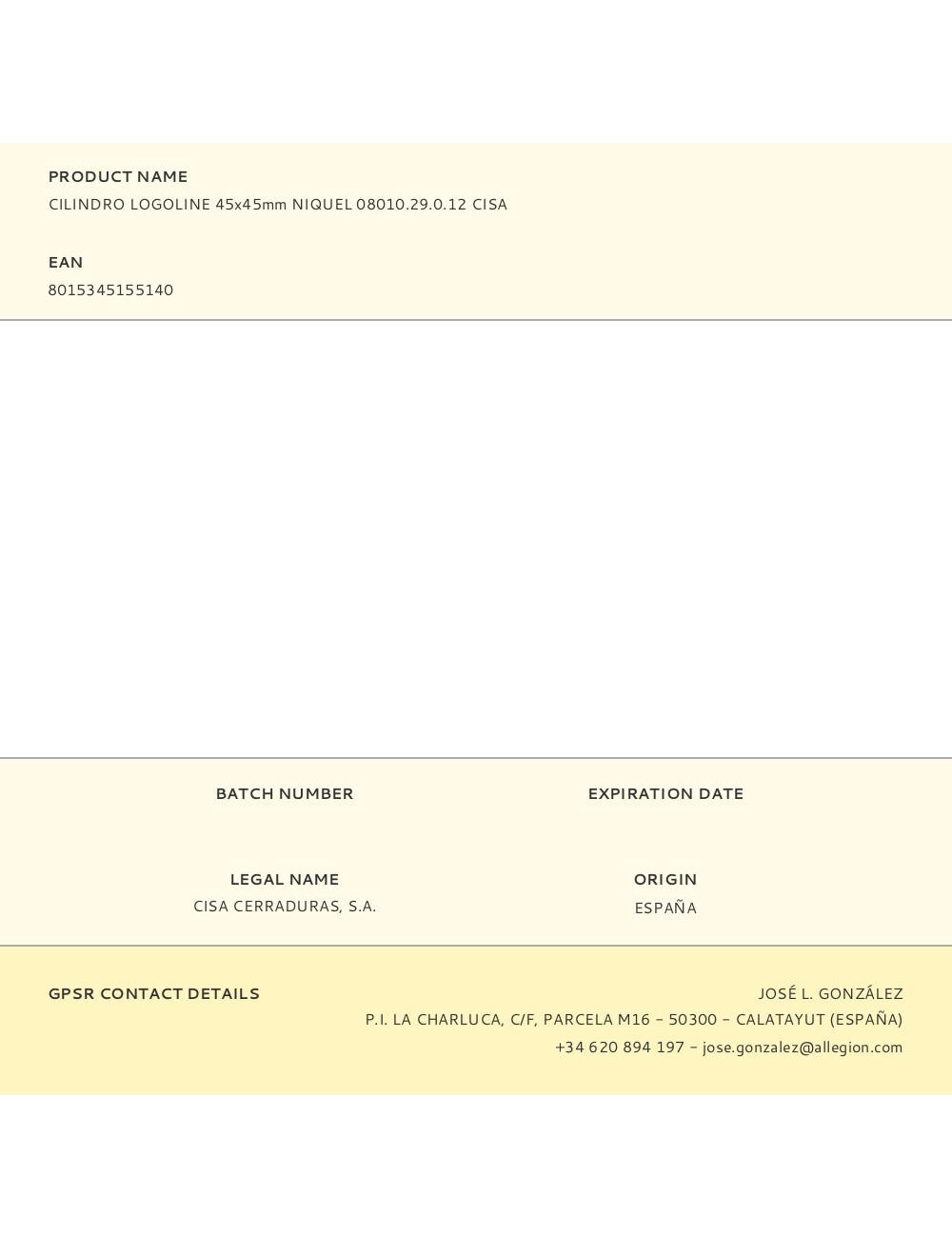 Cilindro logoline 45x45mm niquel 08010.29.0.12 cisa