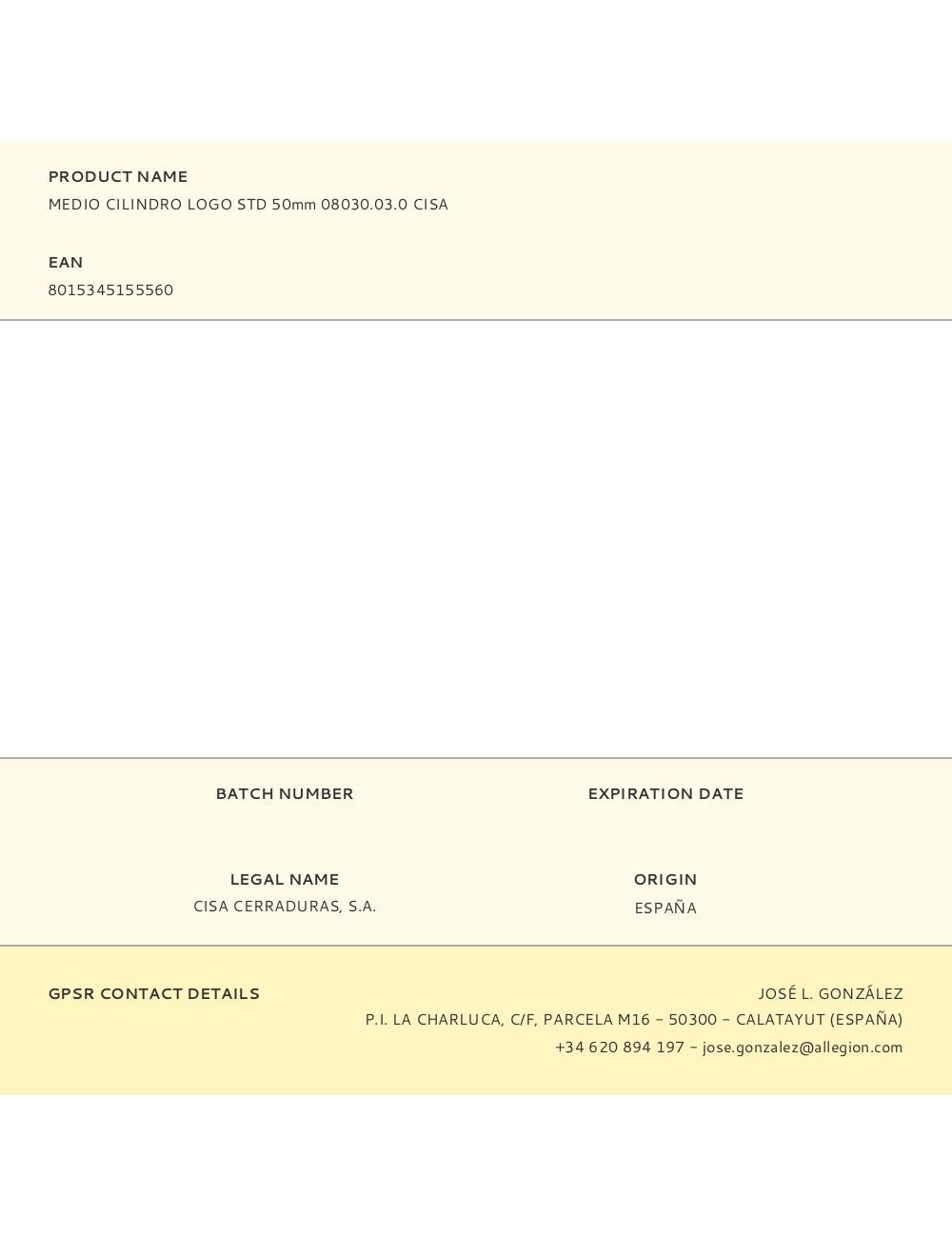 Medio cilindro logo std 50mm 08030.03.0 cisa