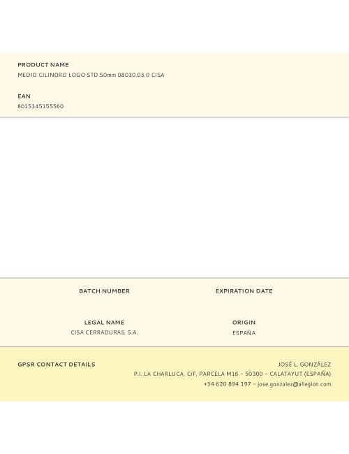 Medio cilindro logo std 50mm 08030.03.0 cisa