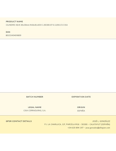 Cilindro asix 30x30mm niquelado 1.0e300.07.0.1200.c5 cisa