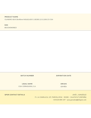 Cilindro asix 30x40mm niquelado 1.0e300.12.0.1200.c5 cisa