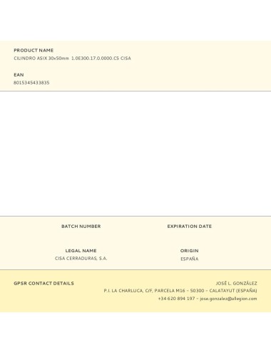 Cilindro asix 30x50mm 1.0e300.17.0.0000.c5 cisa