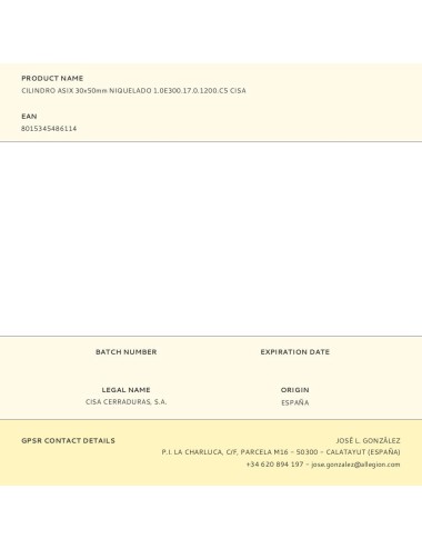 Cilindro asix 30x50mm niquelado 1.0e300.17.0.1200.c5 cisa