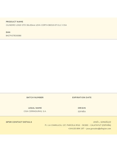 Cilindro logo std 30x30mm leva corta 08010.07.0.lc cisa