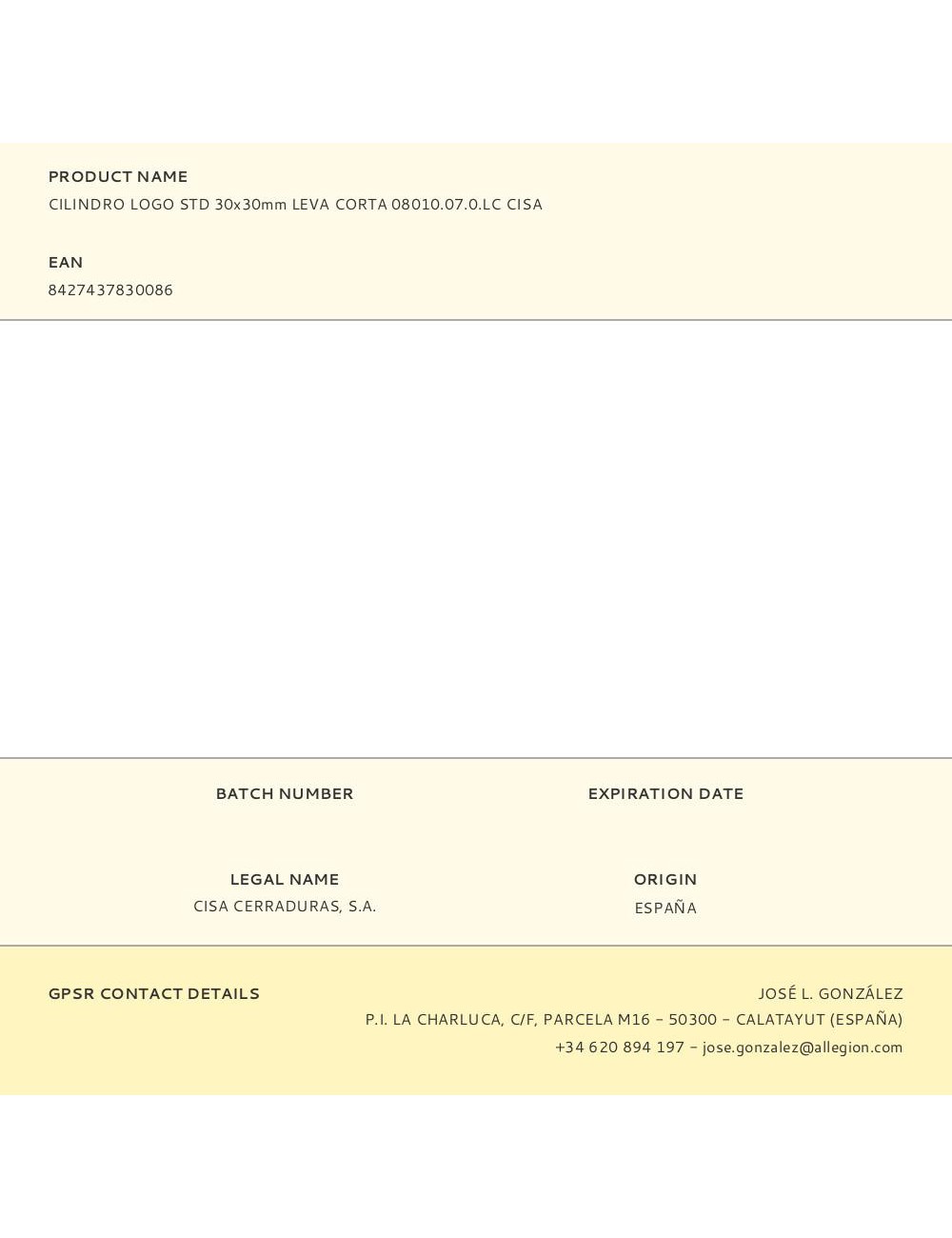 Cilindro logo std 30x30mm leva corta 08010.07.0.lc cisa