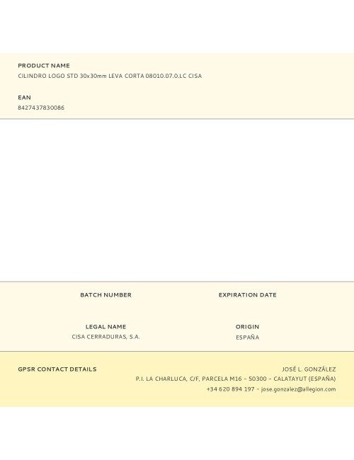 Cilindro logo std 30x30mm leva corta 08010.07.0.lc cisa