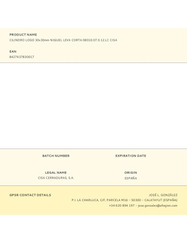 Cilindro logo 30x30mm niquel leva corta 08010.07.0.12.lc cisa