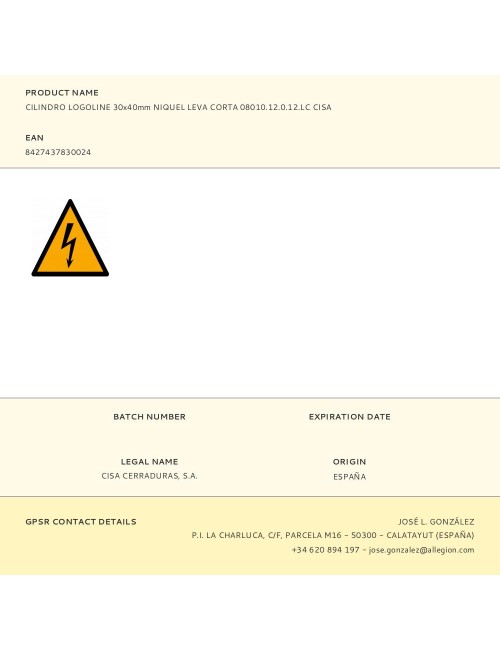 Cilindro logoline 30x40mm niquel leva corta 08010.12.0.12.lc cisa