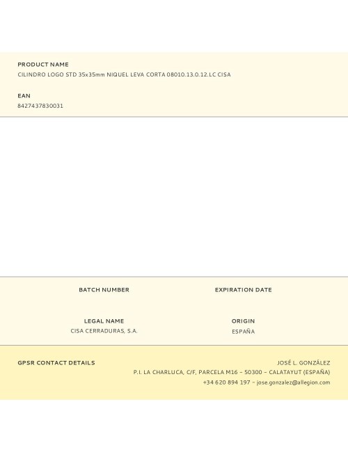 Cilindro logo std 35x35mm niquel leva corta 08010.13.0.12.lc cisa