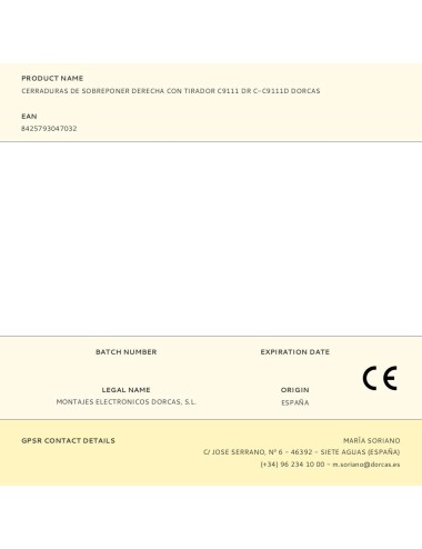 Cerraduras de sobreponer derecha con tirador c9111 dr c-c9111d dorcas