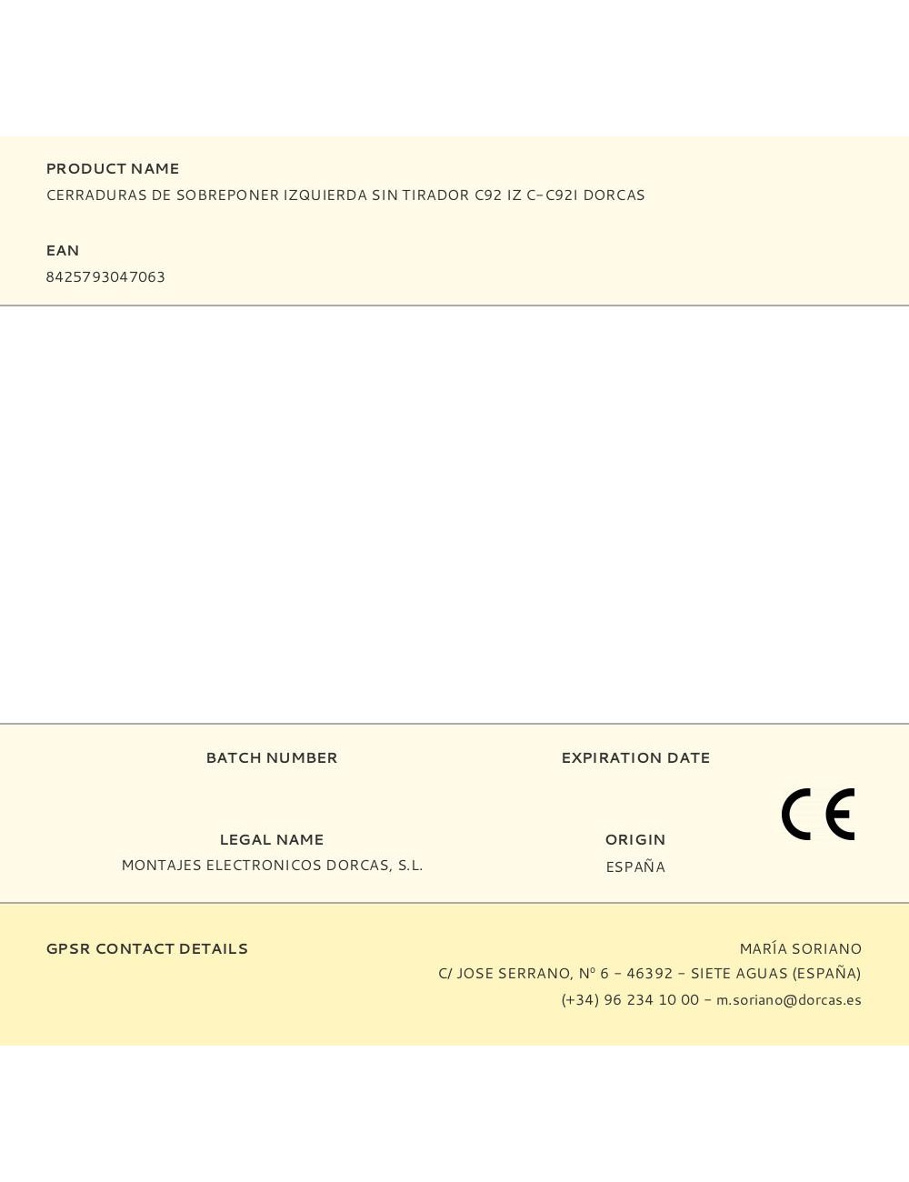 Cerraduras de sobreponer izquierda sin tirador c92 iz c-c92i dorcas