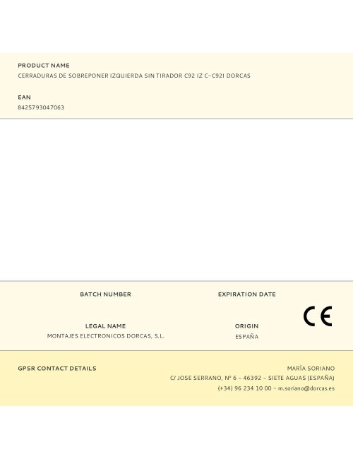 Cerraduras de sobreponer izquierda sin tirador c92 iz c-c92i dorcas