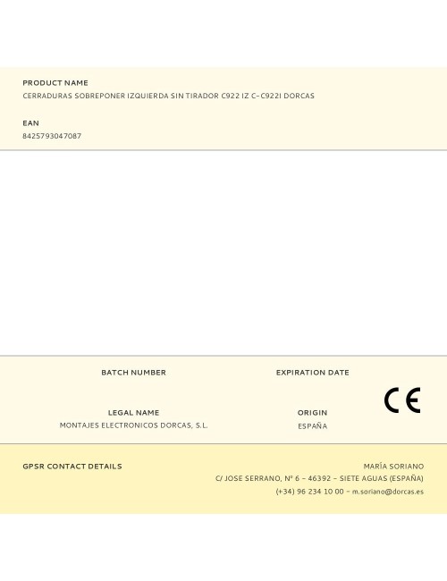 Cerraduras sobreponer izquierda sin tirador c922 iz c-c922i dorcas