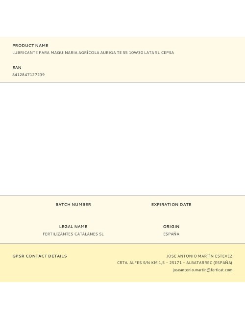 Lubricante para maquinaria agrícola auriga te 55 10w30 lata 5l cepsa