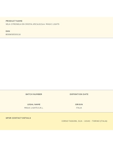 Vela citronela en cristal ø9,5x10,5cm magic lights