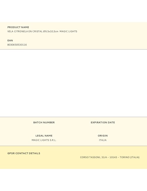 Vela citronela en cristal ø9,5x10,5cm magic lights