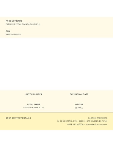 Papelera pedal blanca bambú 3 l