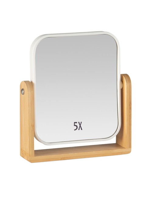 Espejo pie cuadrado bambú blanco