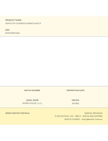 Espejo pie cuadrado bambú blanco