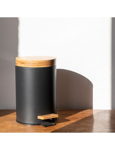 Papelera pedal negra bambu 3 l