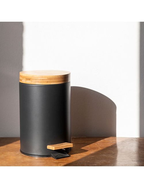 Papelera pedal negra bambu 3 l