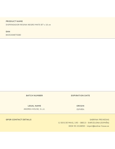 Dispensador resina negro mate ø7 x 16 cm