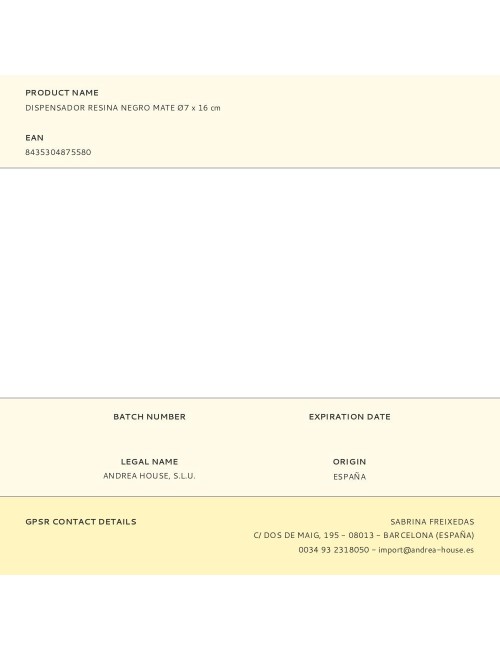 Dispensador resina negro mate ø7 x 16 cm