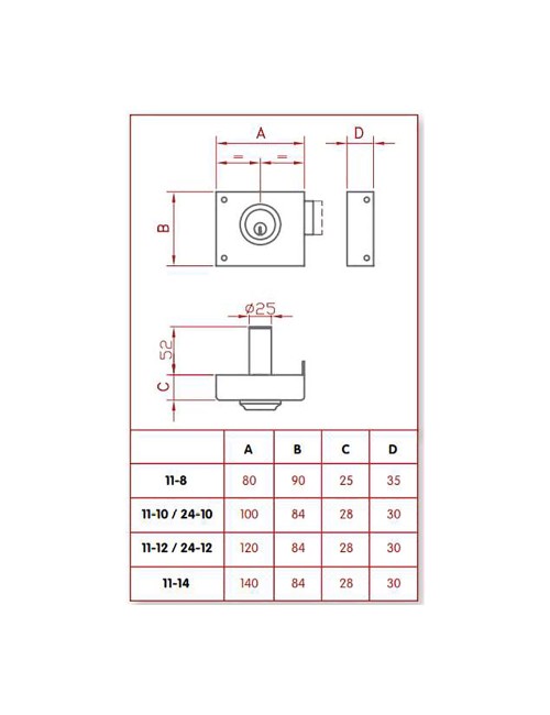 Cerradura de sobreponer solo llave. izquierda jis 11-12i jis