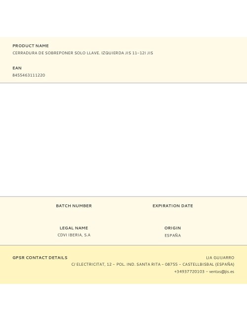 Cerradura de sobreponer solo llave. izquierda jis 11-12i jis