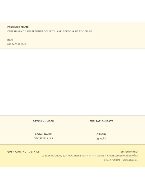 Cerradura de sobreponer golpe y llave. derecha jis 12-10d jis