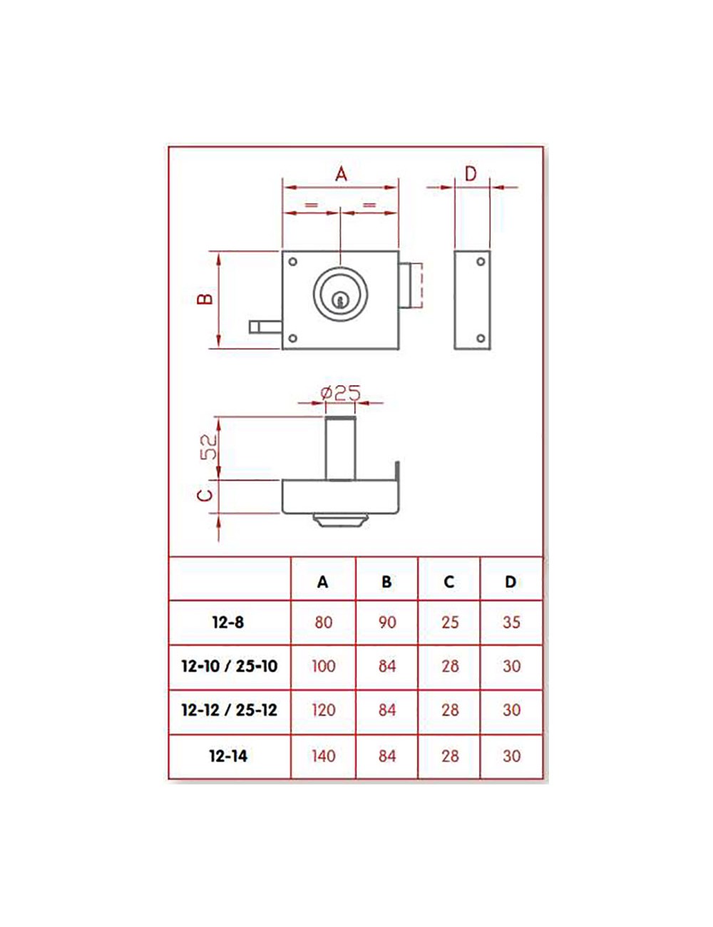 Cerradura de sobreponer golpe y llave. derecha jis 12-12d jis