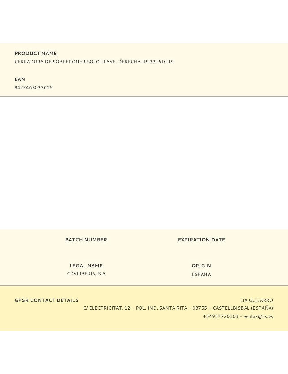 Cerradura de sobreponer solo llave. derecha jis 33-6d jis