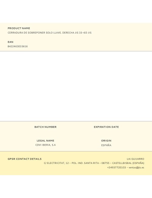 Cerradura de sobreponer solo llave. derecha jis 33-6d jis