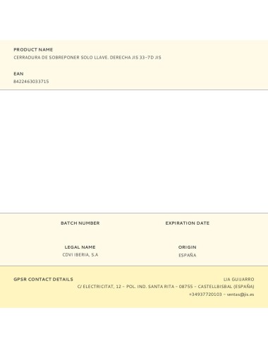 Cerradura de sobreponer solo llave. derecha jis 33-7d jis