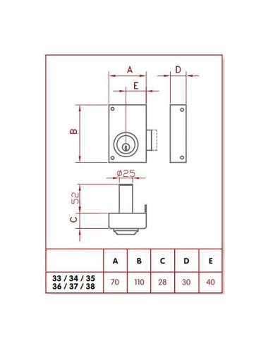 Cerradura de sobreponer golpe y llave. izquierda jis 34-7i jis