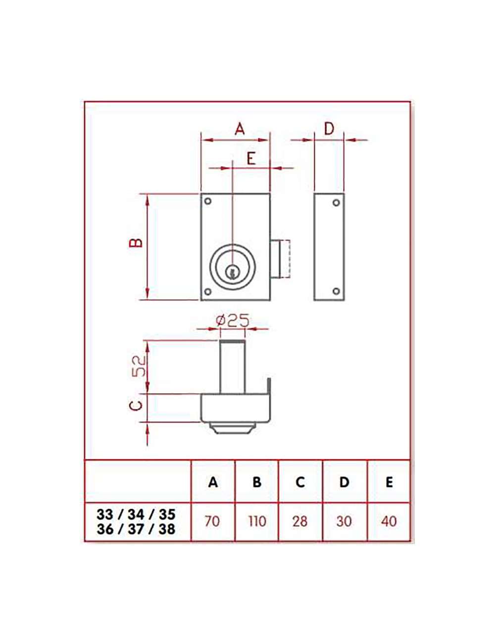 Cerradura de sobreponer golpe y llave. derecha jis 35-7d jis