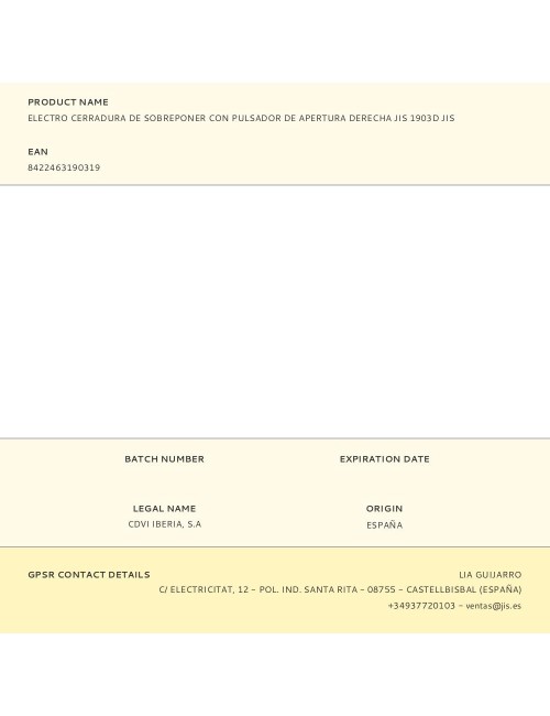 Electro cerradura de sobreponer con pulsador de apertura derecha jis 1903d jis