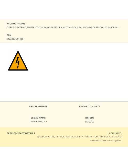 Cierre electrico simetrico 12v ac/dc apertura automatica y palanca de desbloqueo 1440r/b jis