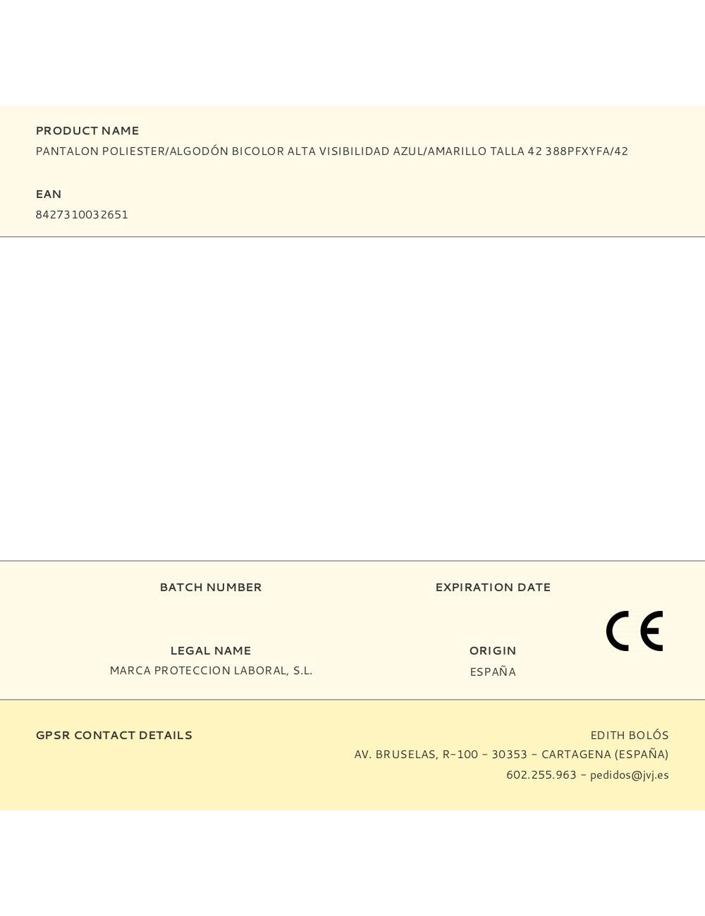 Pantalon poliester/algodón bicolor alta visibilidad azul/amarillo talla 42 388pfxyfa/42