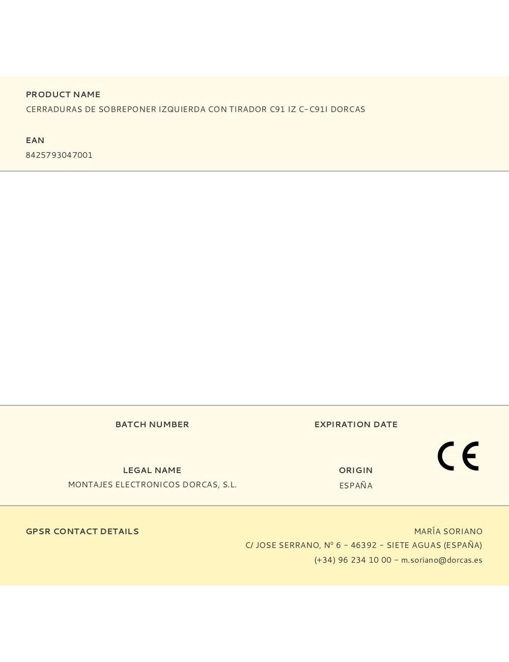 Cerraduras de sobreponer izquierda con tirador c91 iz c-c91i dorcas