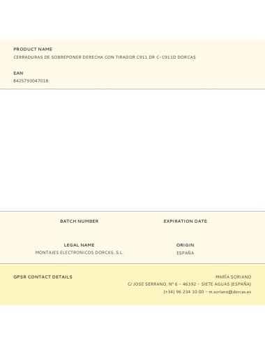 Cerraduras de sobreponer derecha con tirador c911 dr c-c911d dorcas