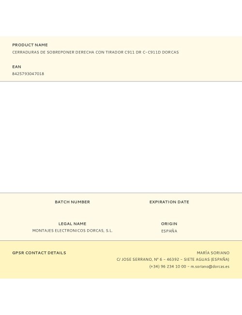 Cerraduras de sobreponer derecha con tirador c911 dr c-c911d dorcas