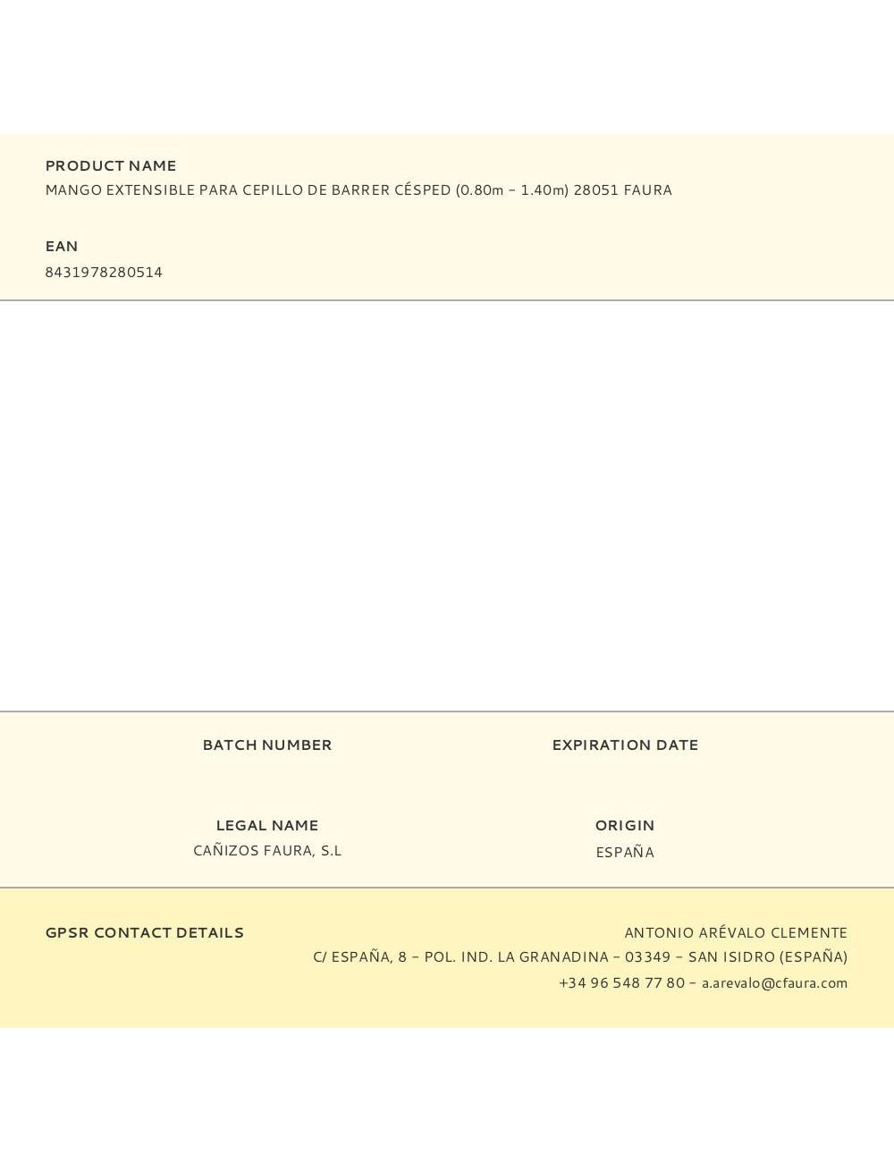 Mango extensible para cepillo de barrer césped (0.80m - 1.40m) 28051 faura