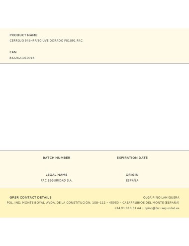 Cerrojo 946-rp/80 uve dorado f01091 fac